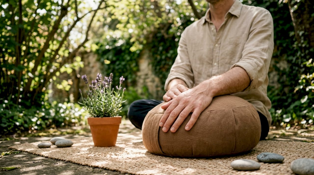 Hands resting during mindful relaxation session