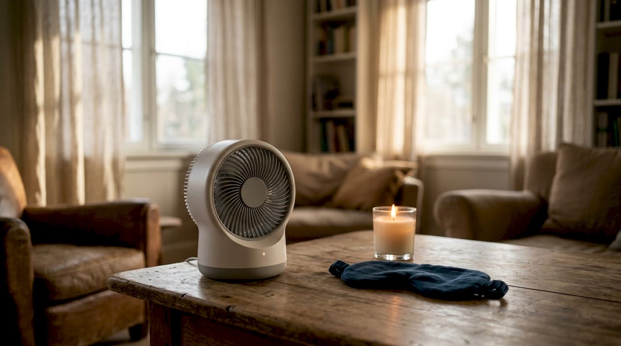 Close-up white noise machine on desk