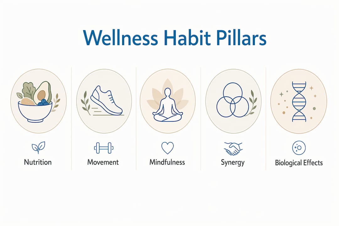 Infographic illustrating wellness habit core pillars