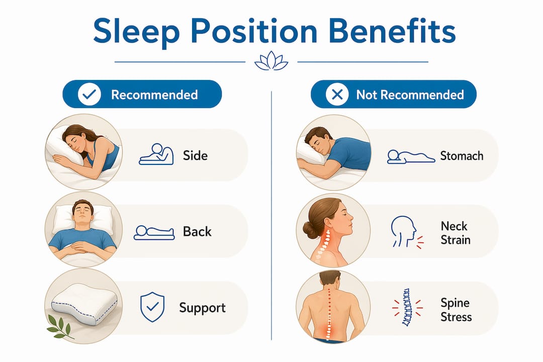 Infographic comparing sleep position benefits and drawbacks