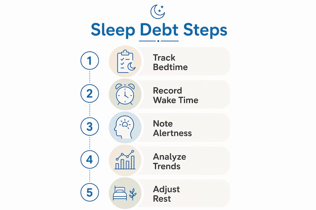 Infographic illustrating steps to measure sleep debt
