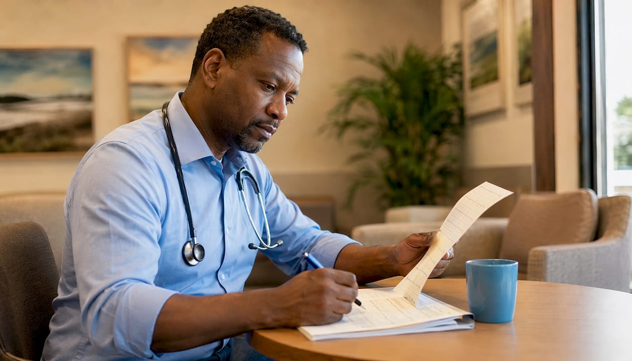 Cardiologist reviewing heart rate monitor results