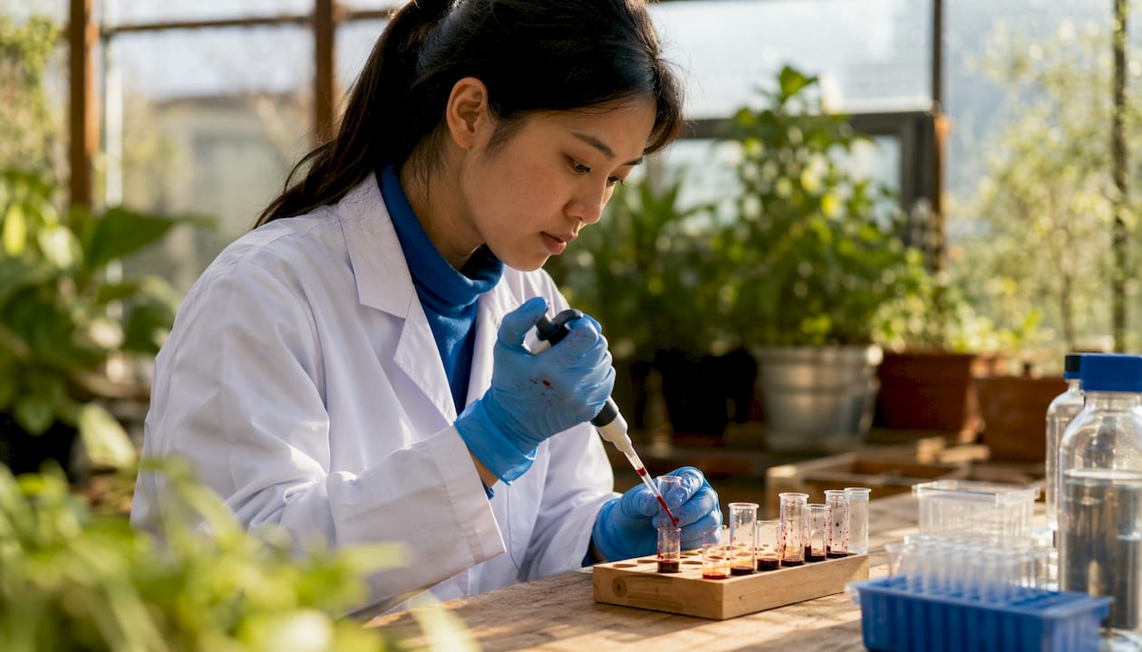 Immunologist handling blood samples in lab