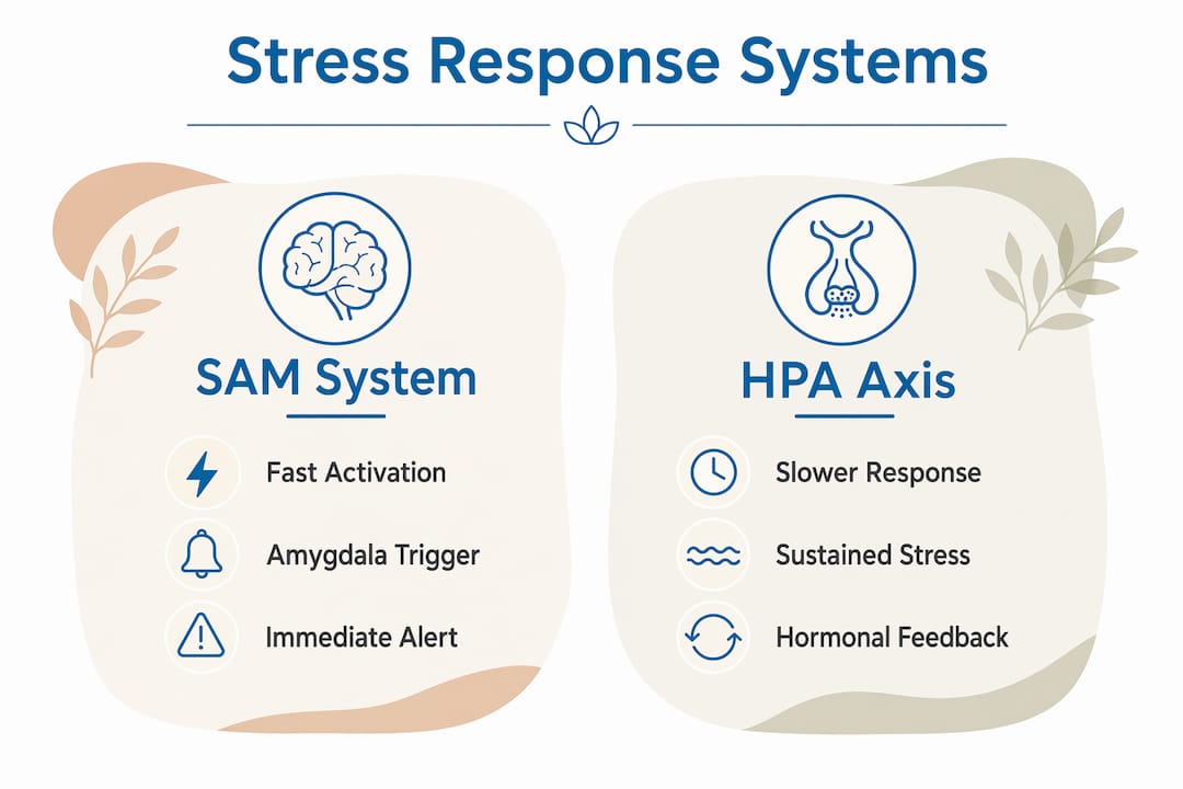 Infographic comparing SAM and HPA stress systems