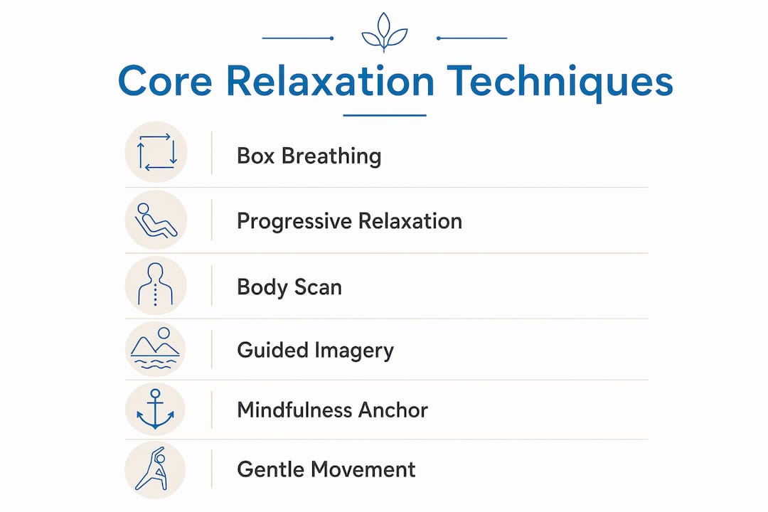 Infographic illustrating core relaxation techniques