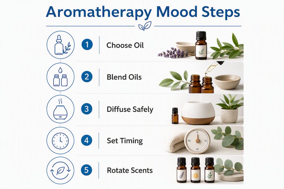 Infographic outlining aromatherapy steps for mood enhancement