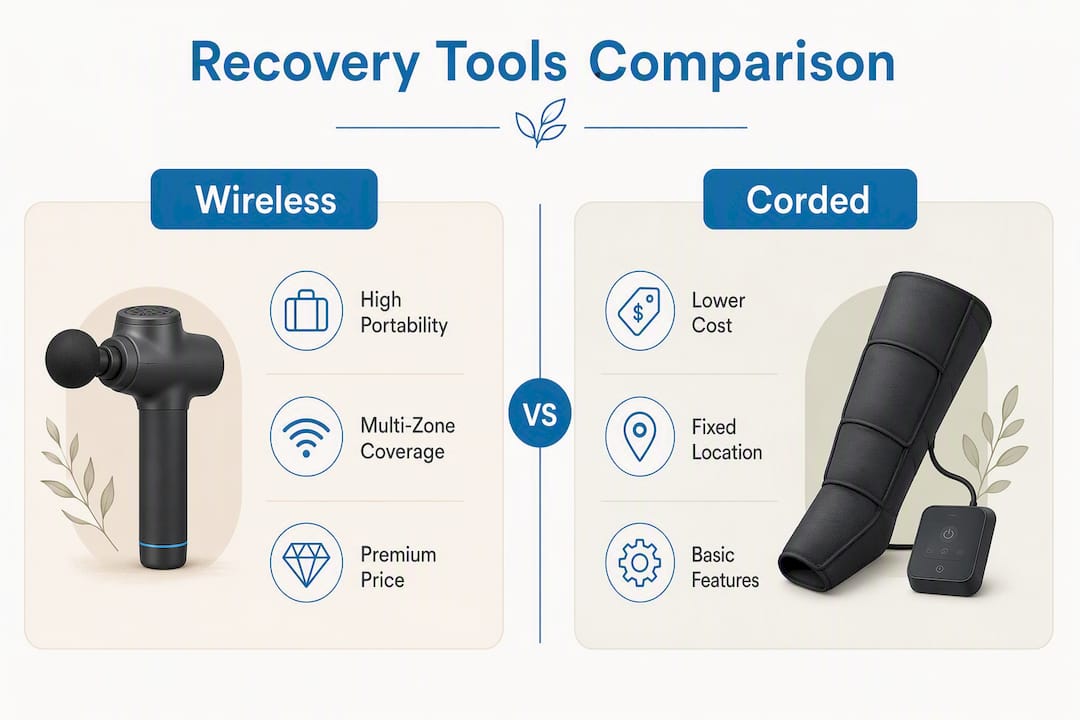 Infographic comparing wireless versus corded compression recovery tools