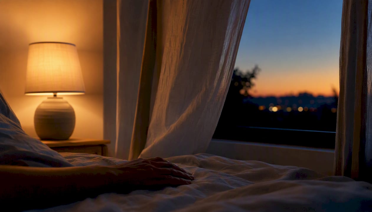 Bedside clock and hand silhouette at night