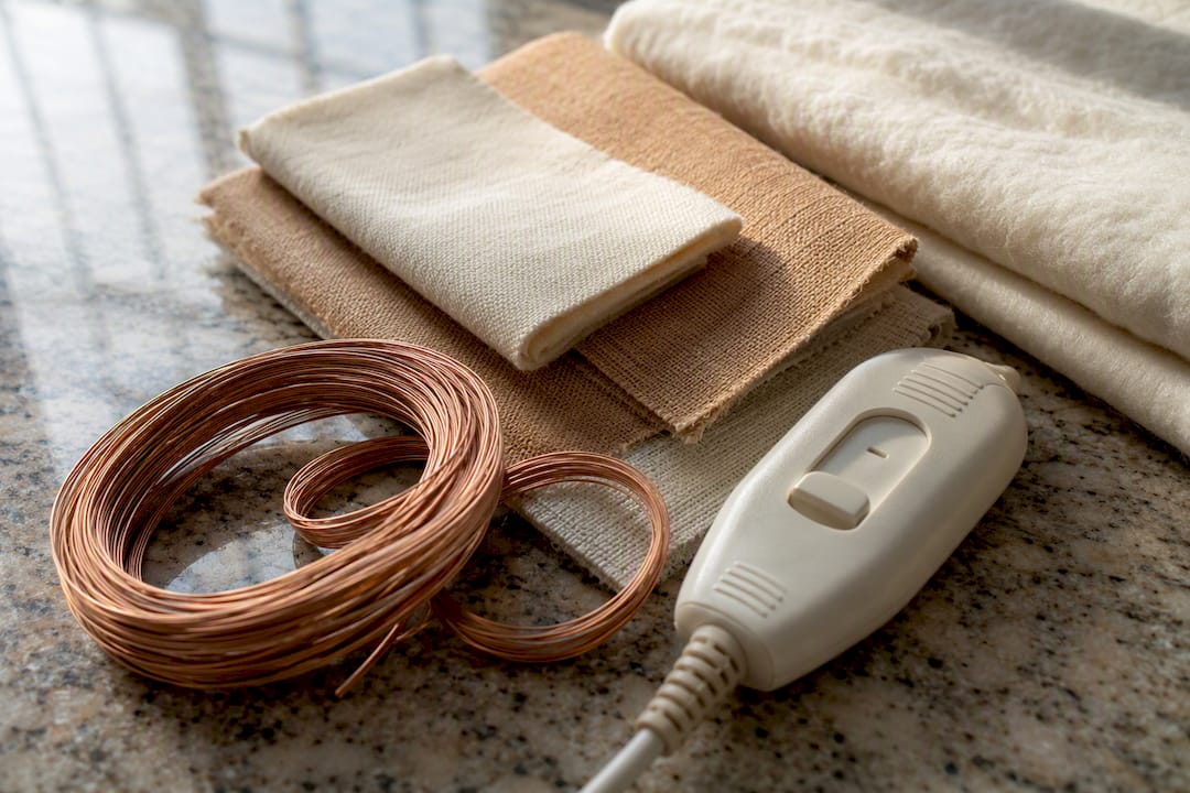 Copper wire, synthetic fabric, and plastic parts for electric blankets