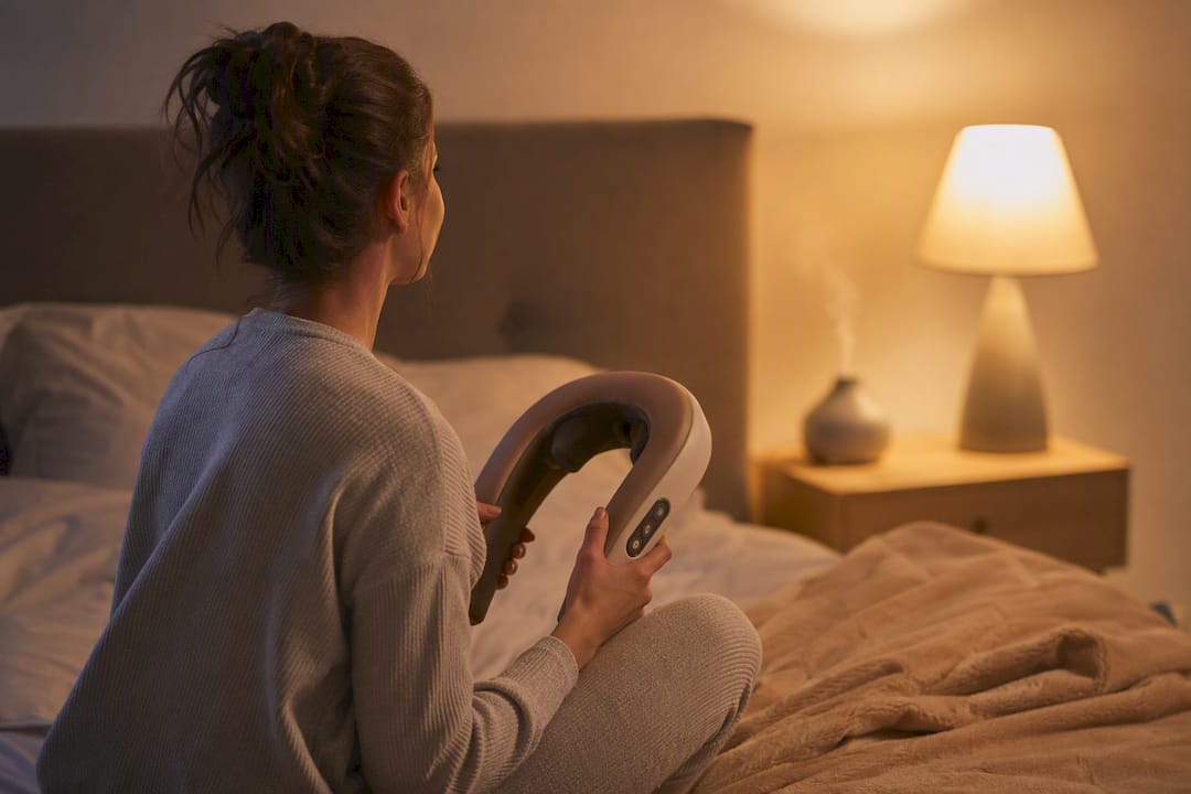 Hands pouring herbal tea by bedside lamp
