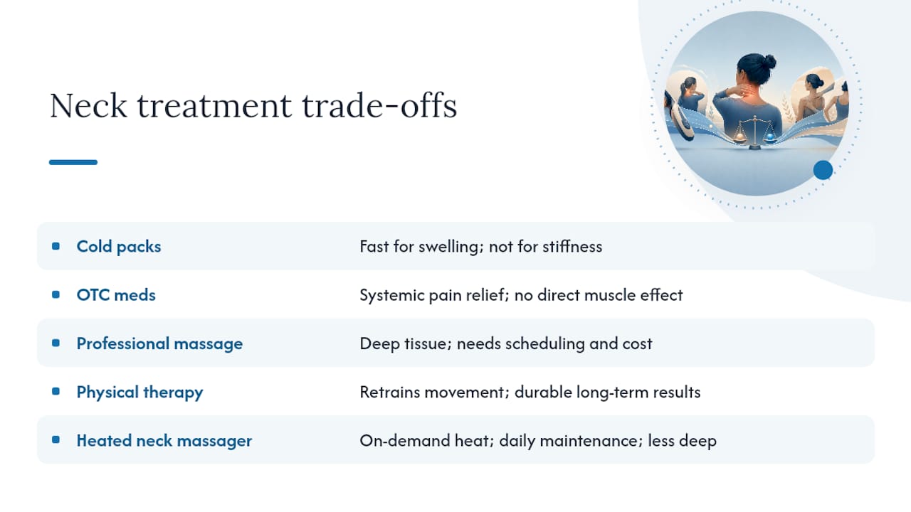 How do heated neck massagers compare to other neck pain treatments? — overview diagram