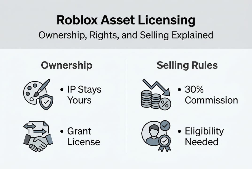 Infographic showing Roblox asset licensing key points