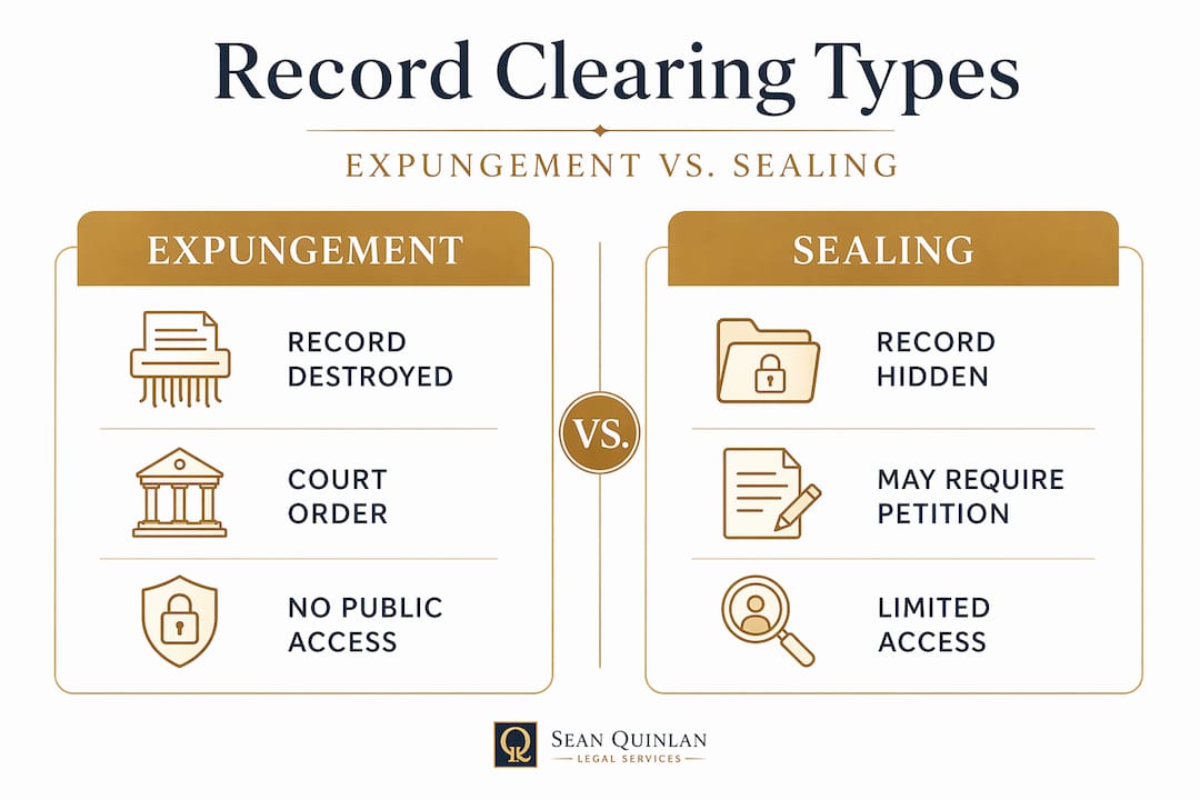 Infographic comparing expungement and record sealing