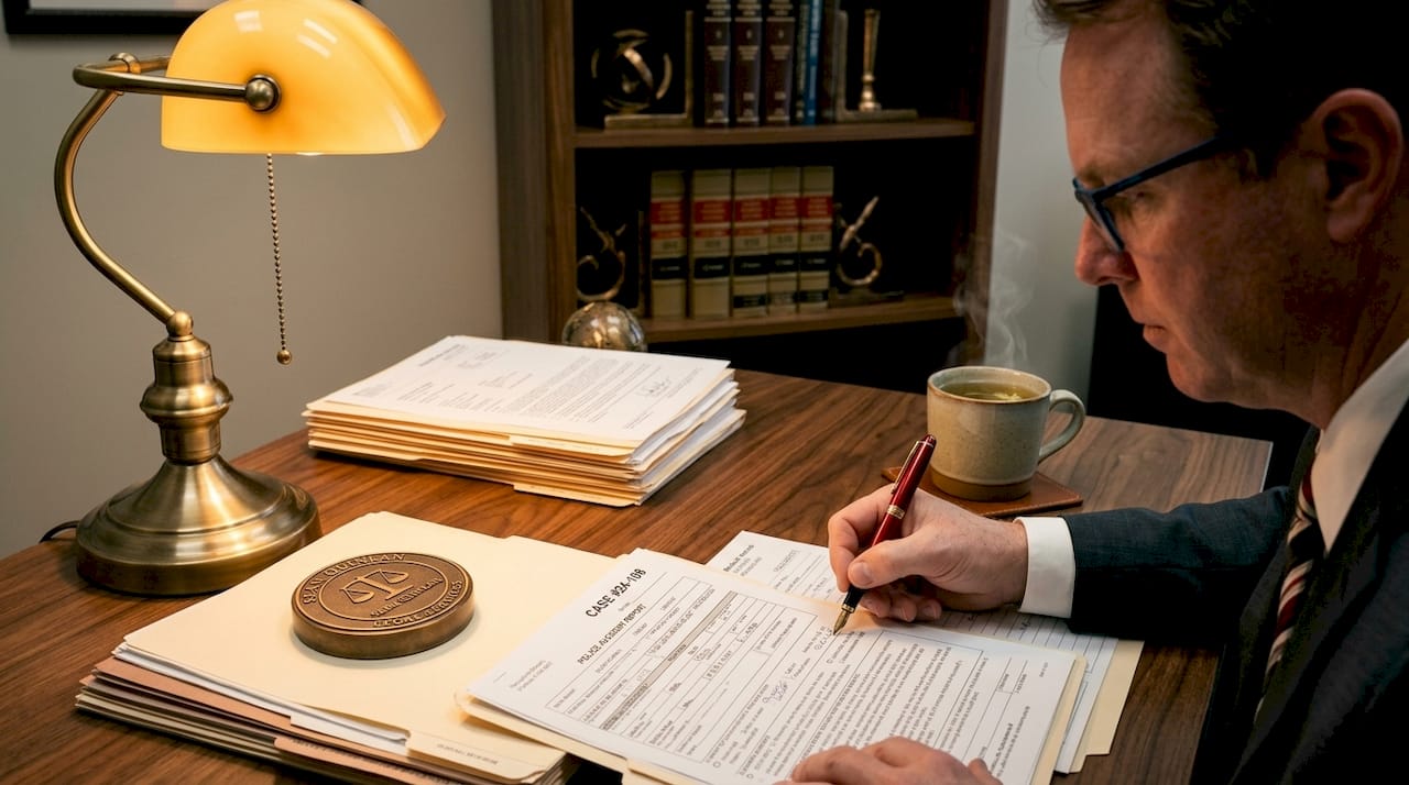 Attorney examining personal injury case documents
