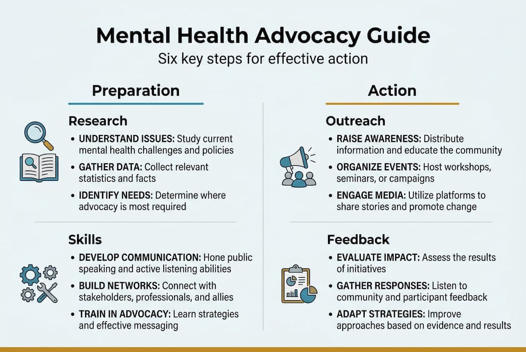 Infographic showing advocacy steps and tools