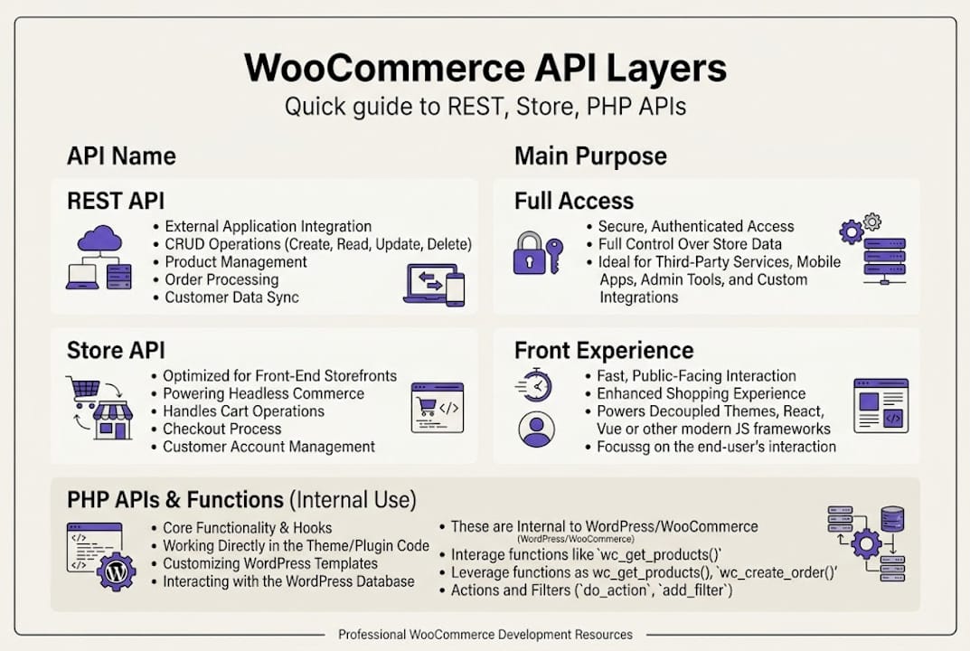 Infographic showing WooCommerce API layers overview