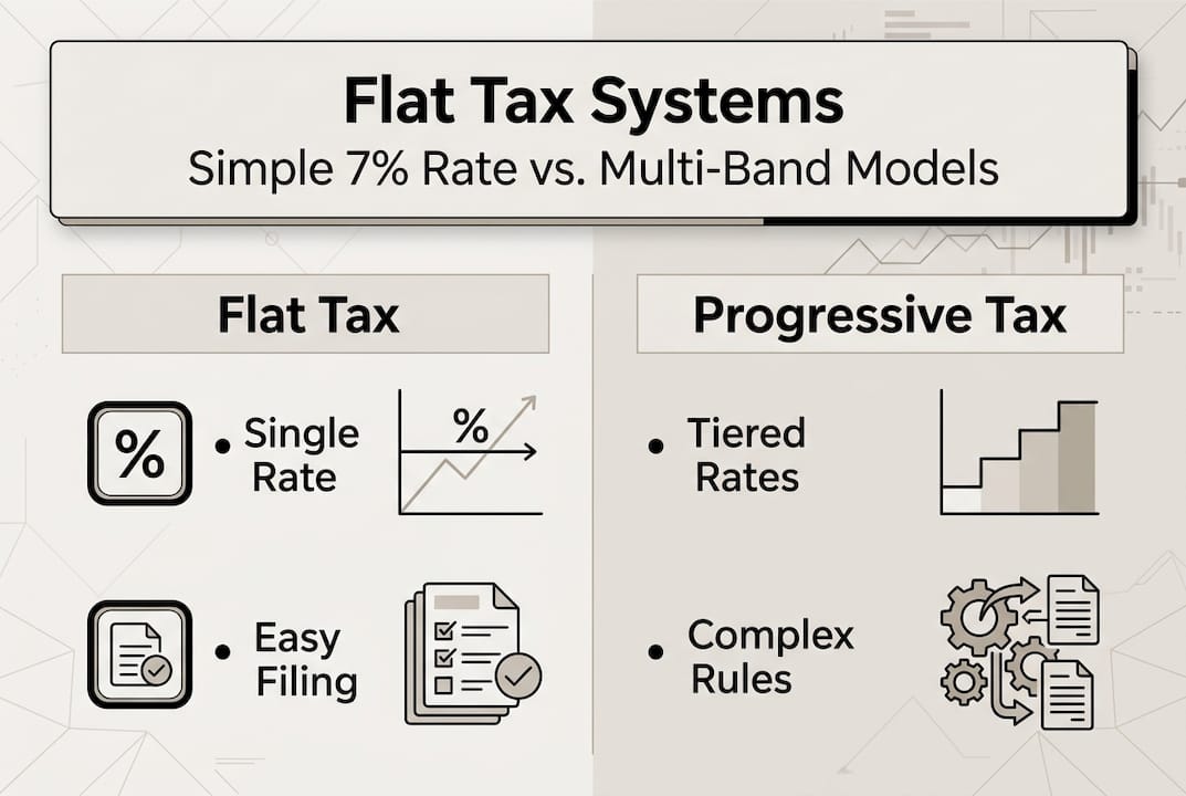 Infographic comparing flat and progressive tax systems