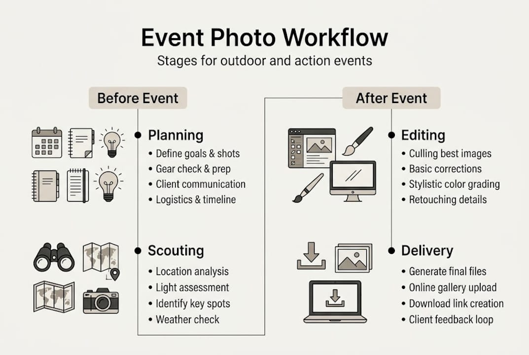 Infographic showing event photo workflow steps