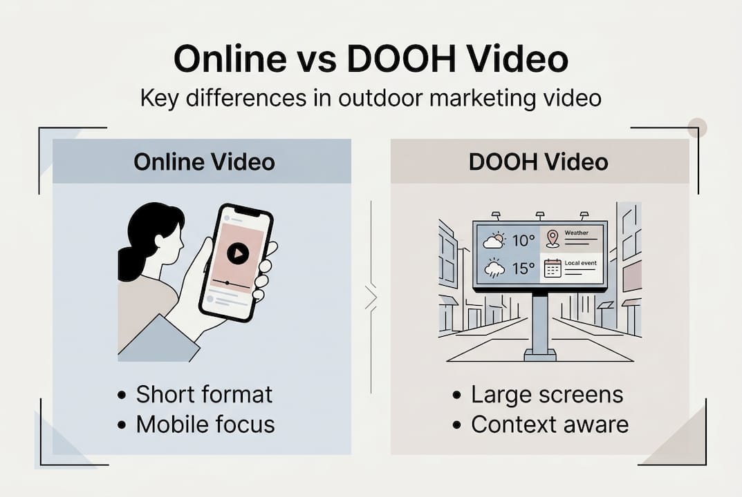 Infographic comparing online video and DOOH video