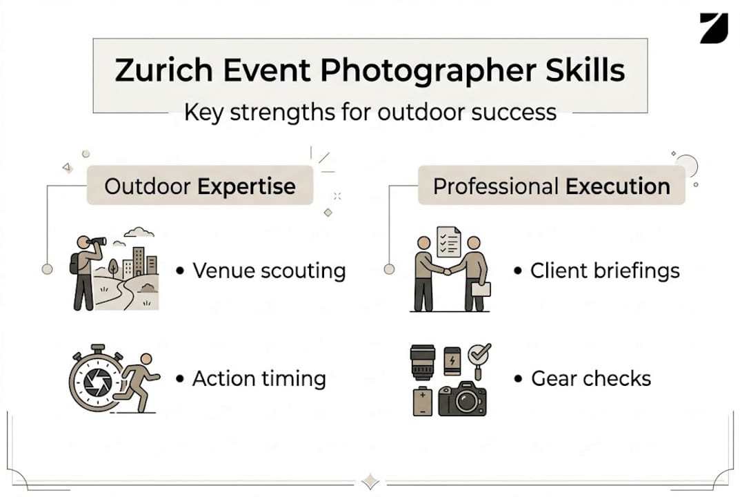Infographic showing Zurich event photographer skills