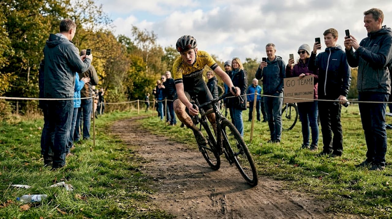 Cyclist taking sharp turn in outdoor race