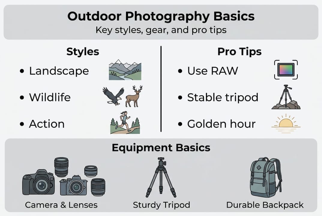 Infographic showing outdoor photo styles and tips