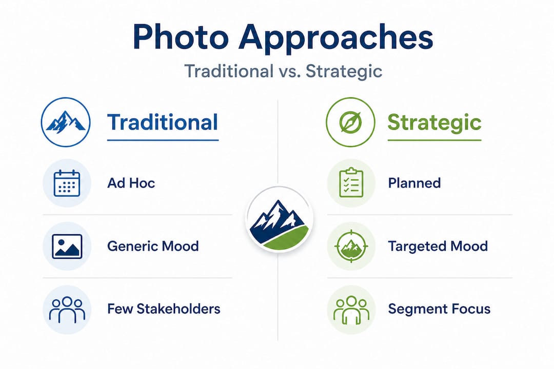 Infographic comparing traditional and strategic tourism photography