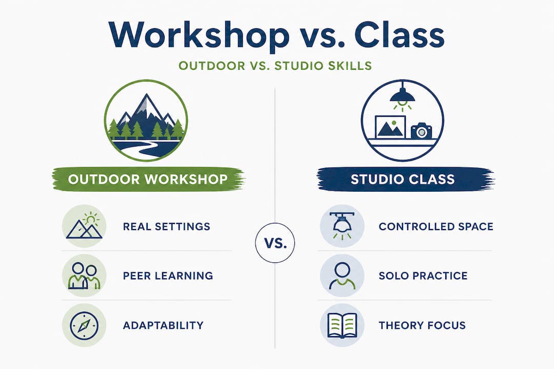 Infographic comparing workshop and studio class benefits