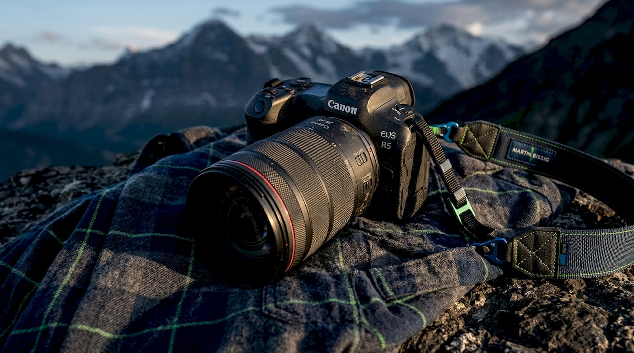 Weather-sealed camera gear at mountain base camp