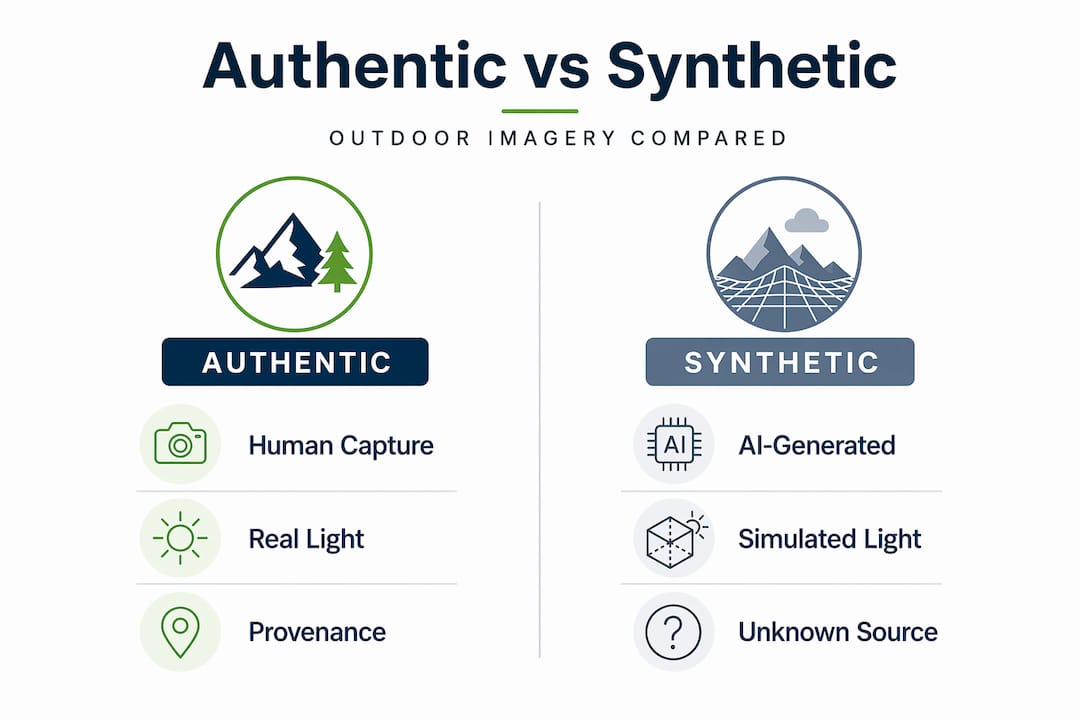 Infographic contrasting authentic and synthetic imagery