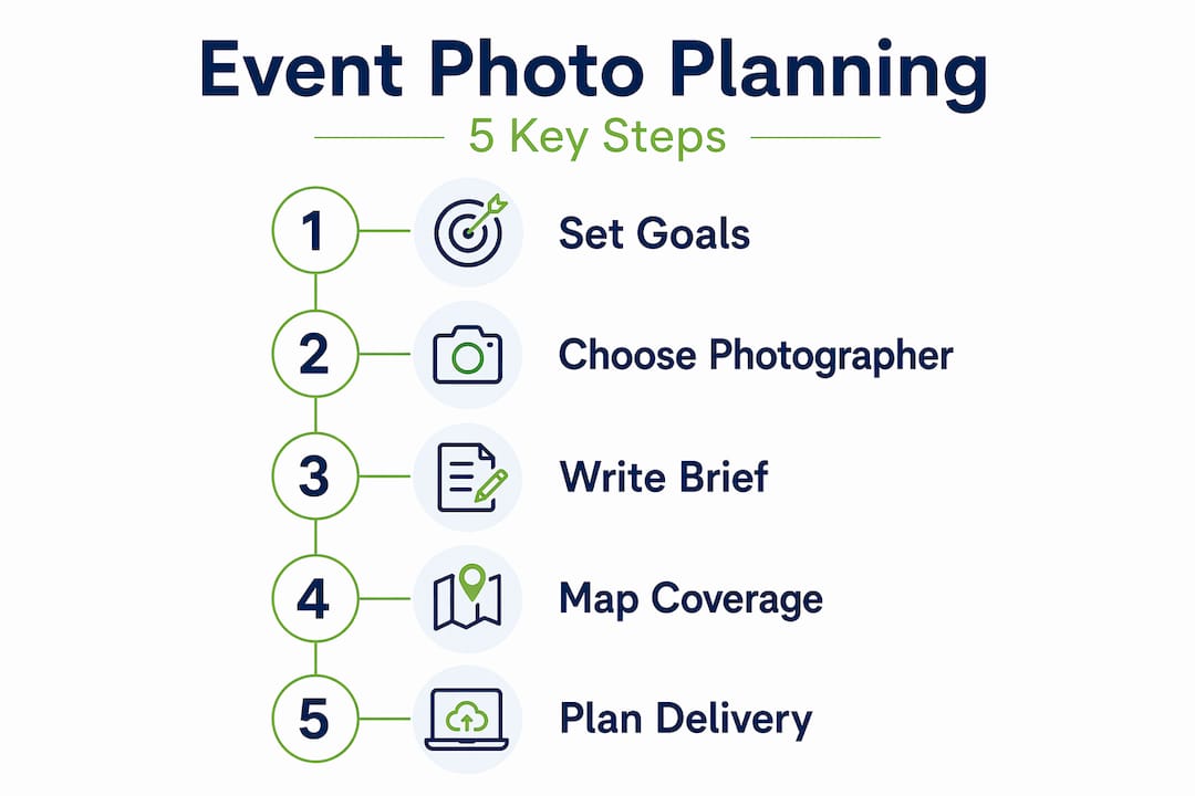 Infographic showing five key event photo planning steps