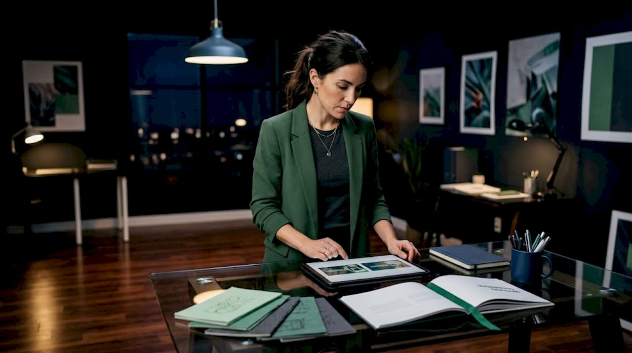 Creative director reviews outdoor visual mockups