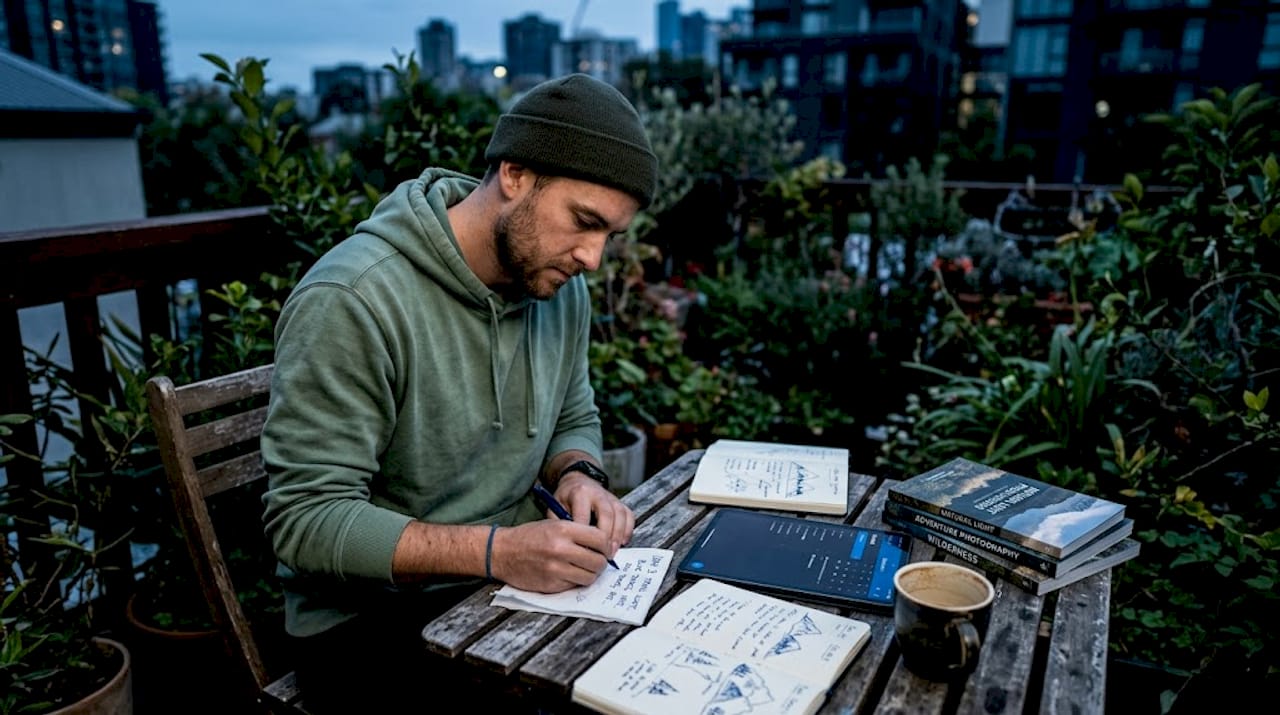 Brainstorming photographer drafts story ideas