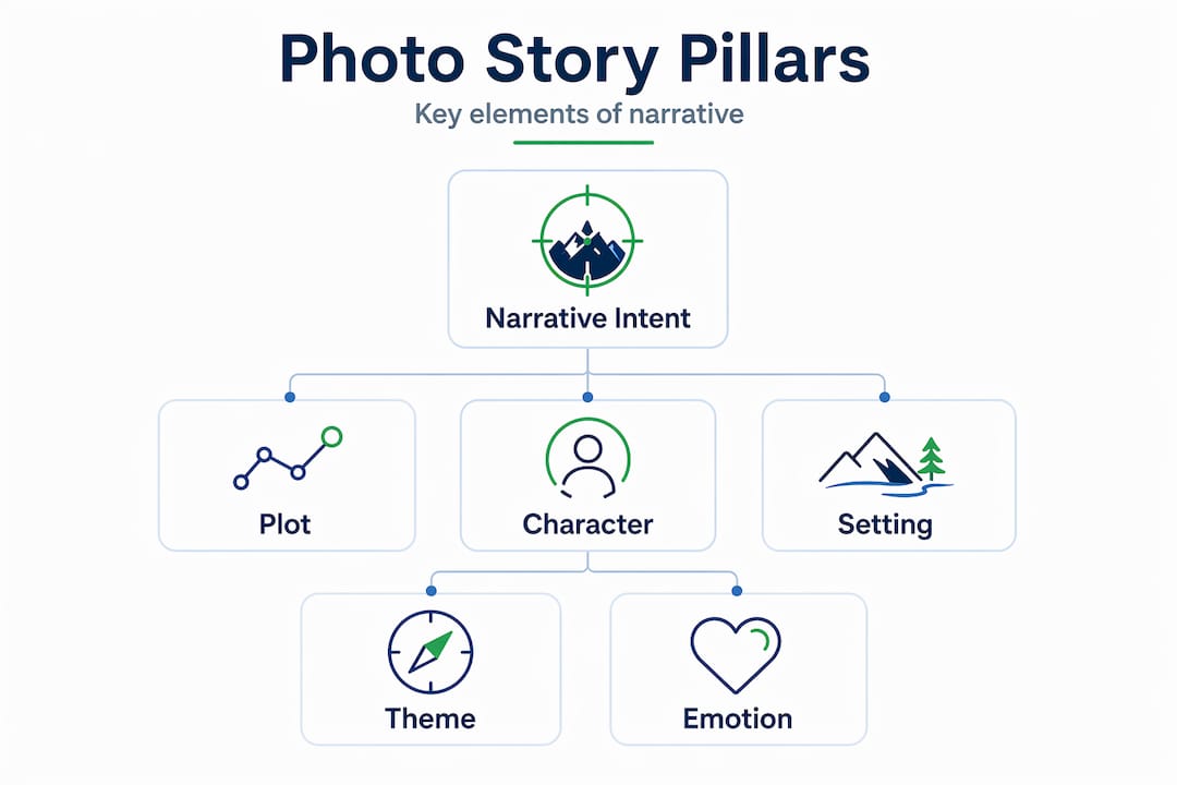 Infographic showing storytelling core elements hierarchy