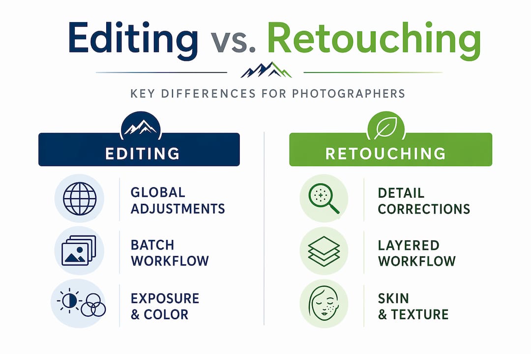 Infographic comparing editing and professional retouching
