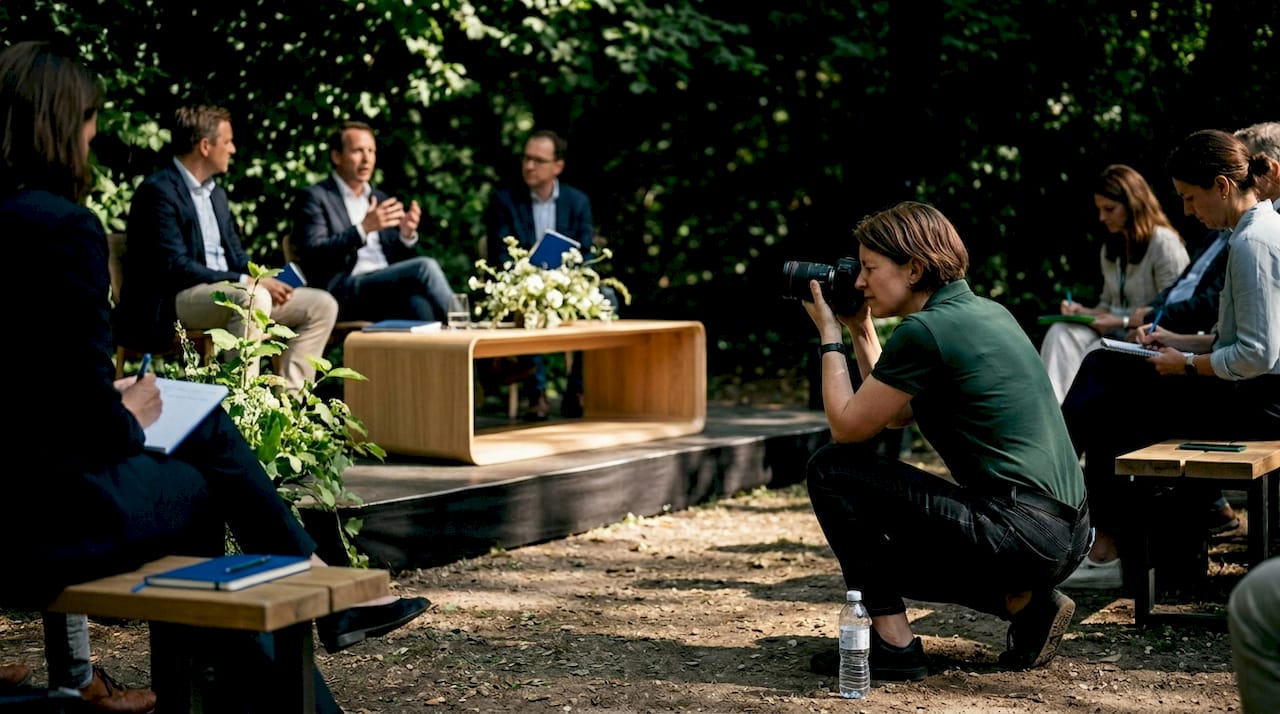 Photographer discreetly capturing panel discussion
