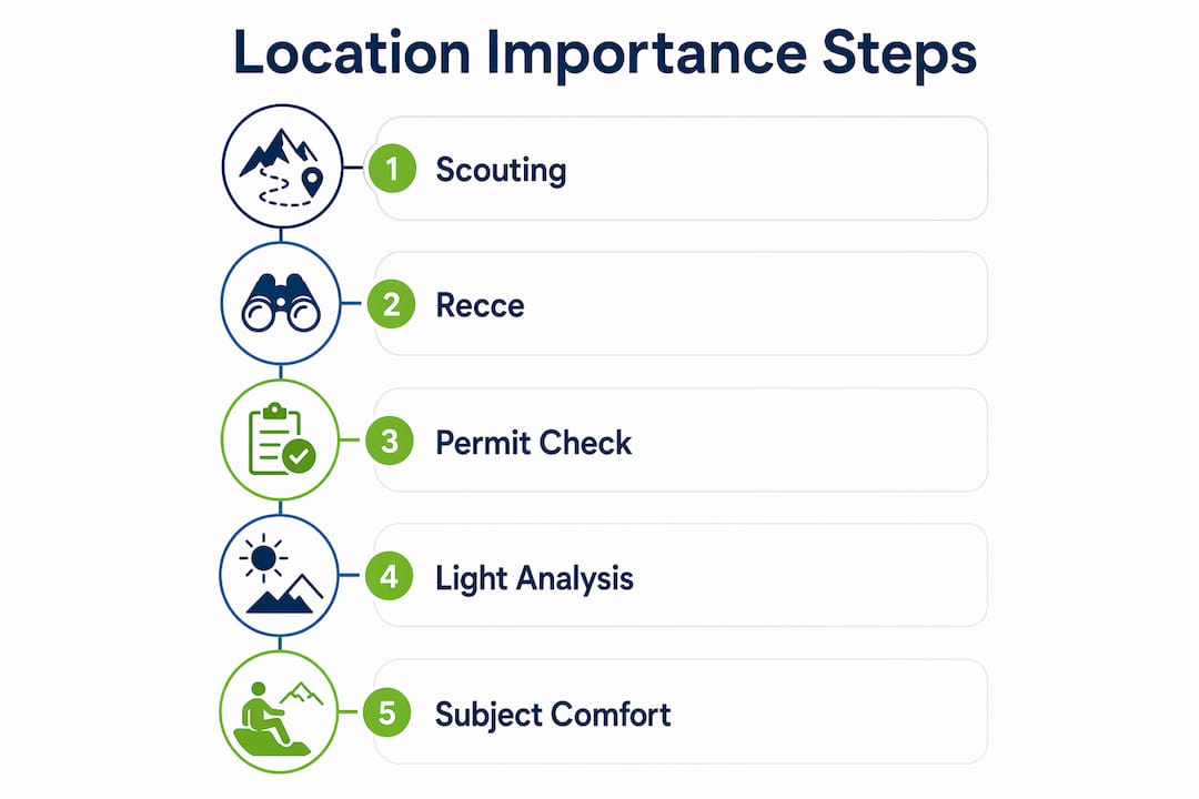 Infographic illustrating key steps of outdoor shoot location planning