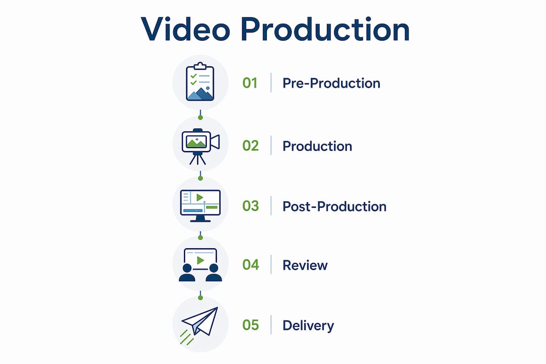 Infographic showing video production process stages