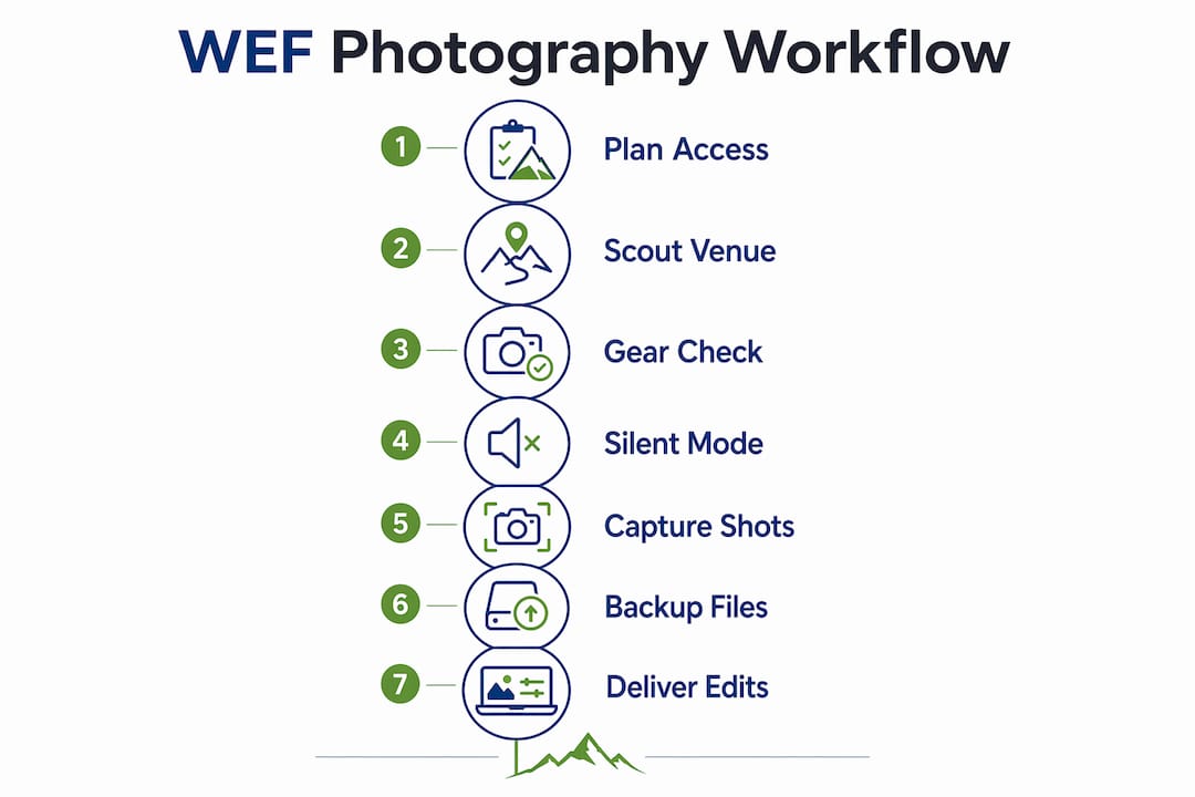Infographic showing WEF photography preparation workflow steps