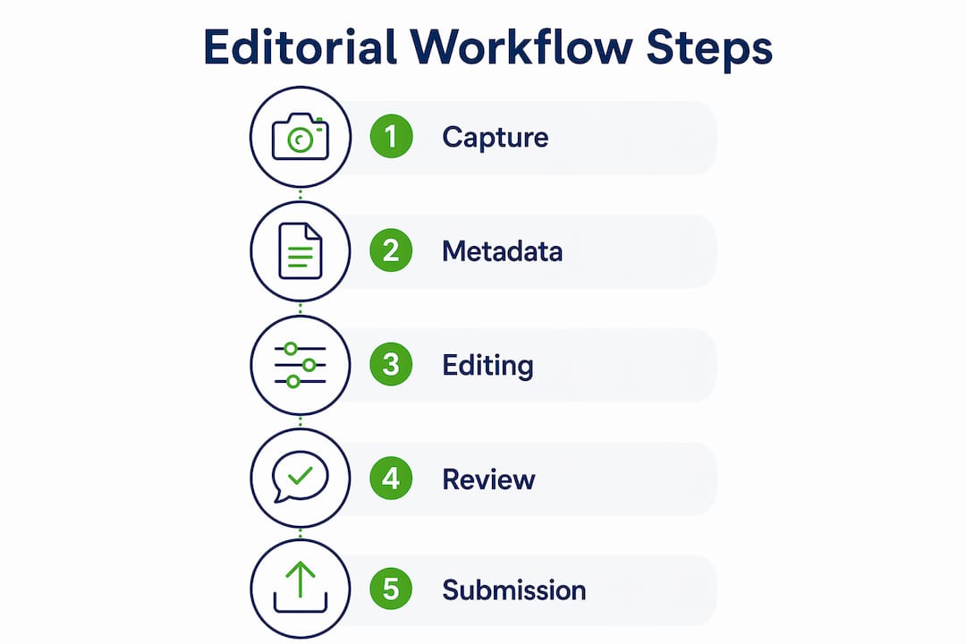 Infographic illustrating editorial photography workflow steps