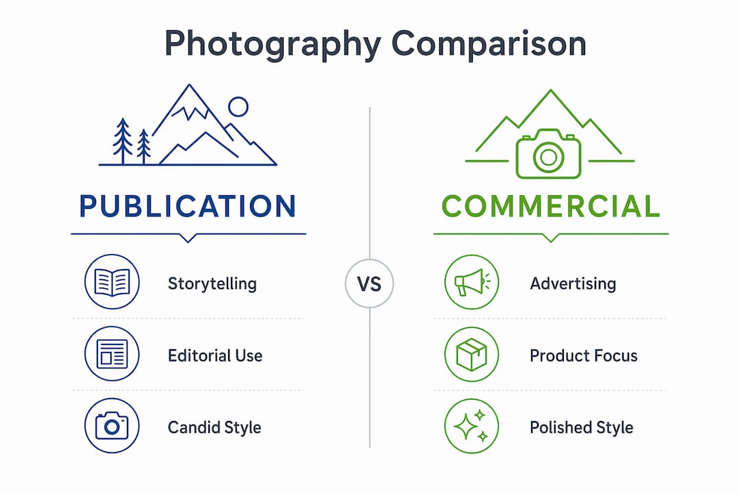 Infographic comparing publication and commercial photography