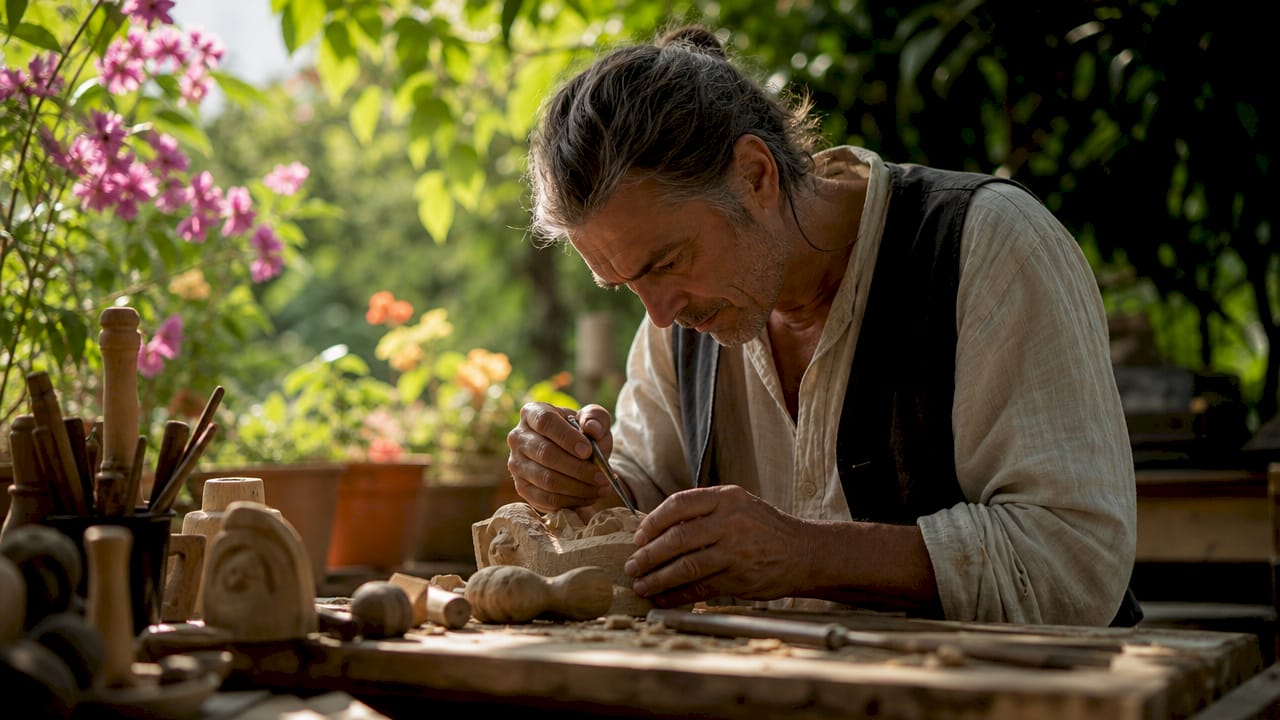 Artisan crafting sculpture in studio environment