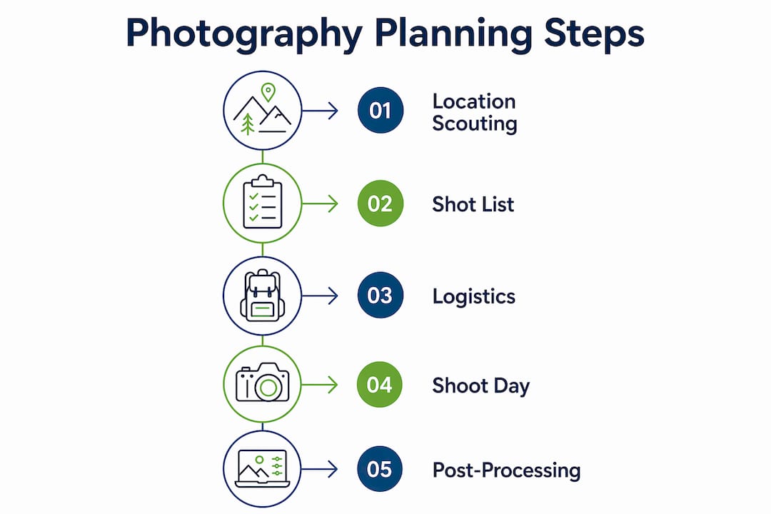 Infographic showing five key steps in planning brand photography