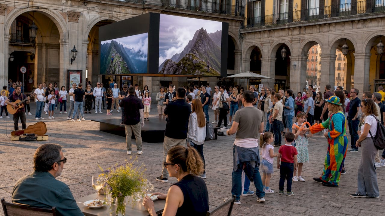 Levitating billboard activation in Madrid street