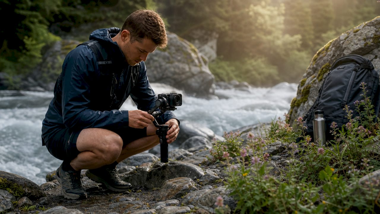 Outdoor creator filming authentic candid footage