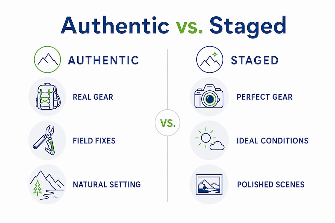Infographic comparing authentic and staged outdoor content