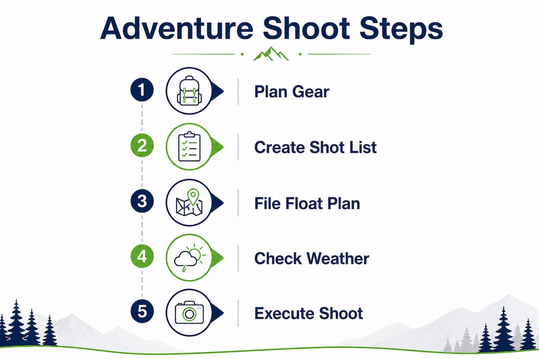 Infographic outlining five key steps for adventure shoot planning