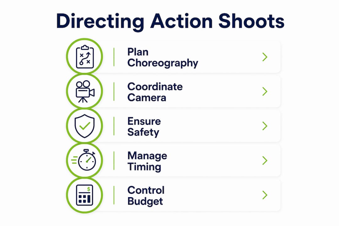 Infographic illustrating key steps to direct action shoots effectively