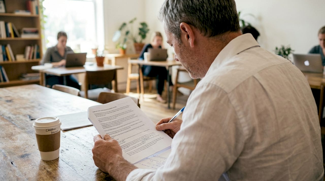 Investor reviewing real estate call script notes