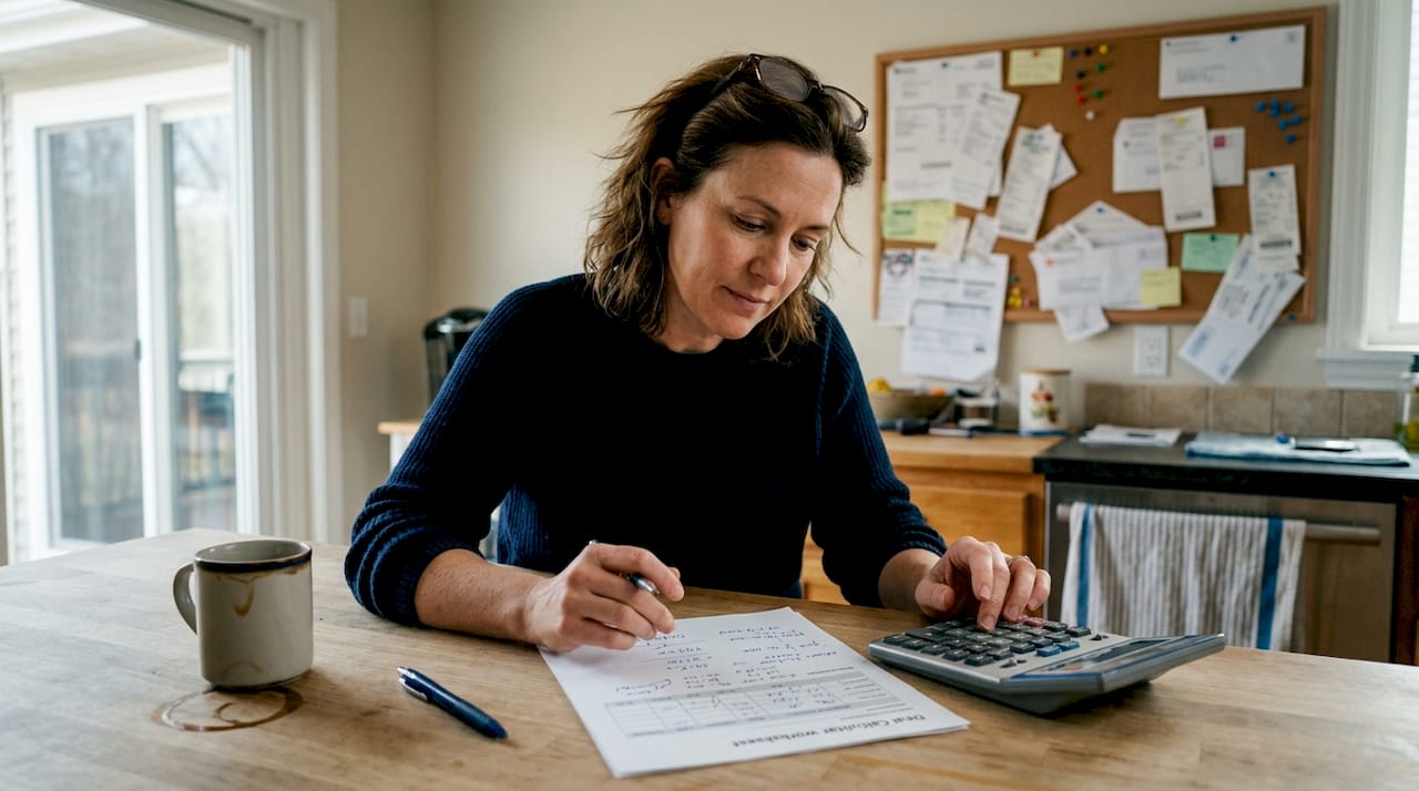 Woman calculating real estate deal offer